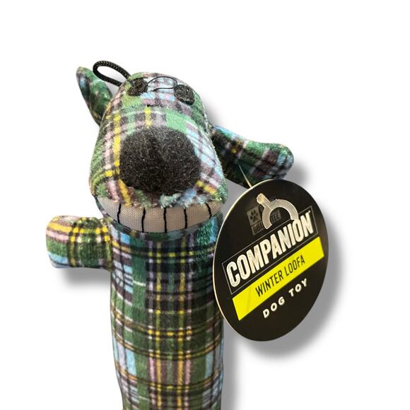 Multipet Dog Squeaky Stuffed Toy Winter Loofa Plush Green Plaid Holiday 11" - Picture 4 of 11